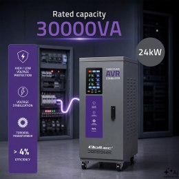 Qoltec Trójfazowy stabilizator napięcia AVR MULTIPROTECTION | 30kVA | Dokładność ± 3% | Serwomotor 3F | LCD | Expert Line