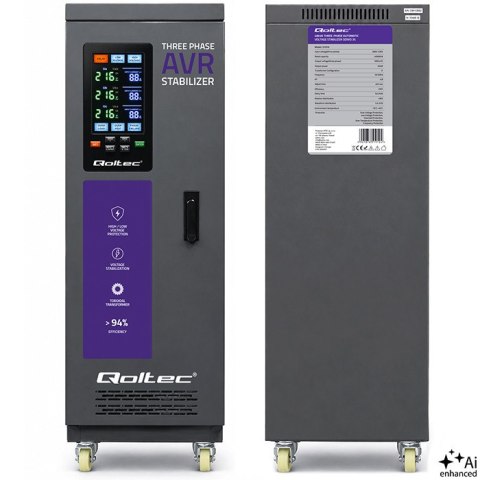 Qoltec Trójfazowy stabilizator napięcia AVR MULTIPROTECTION | 40kVA | Dokładność ± 3% | Serwomotor 3F | LCD | Expert Line