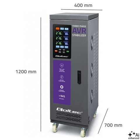 Qoltec Trójfazowy stabilizator napięcia AVR MULTIPROTECTION | 40kVA | Dokładność ± 3% | Serwomotor 3F | LCD | Expert Line