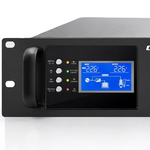 Qoltec Zasilacz awaryjny UPS Pure Sine Wave do RACK | 3kVA | 3000W | Power Factor 1.0 | LCD | EPO | USB | On-line