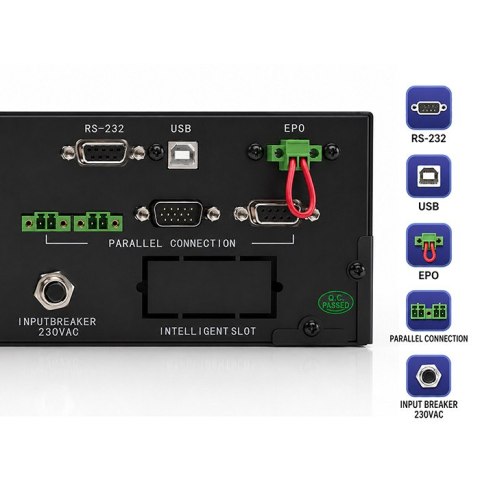 Qoltec Zasilacz awaryjny UPS Pure Sine Wave do RACK | 6kVA | 5000W | Power Factor 1.0 | LCD | EPO | USB | On-line